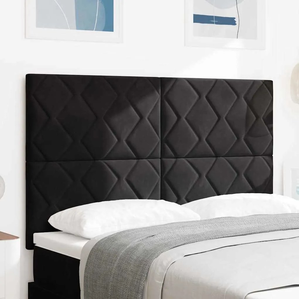 vidaXL LED Κεφαλάρι με φώτα λωρίδας LED Geometric Μαύρο 144 cm Βελούδο
