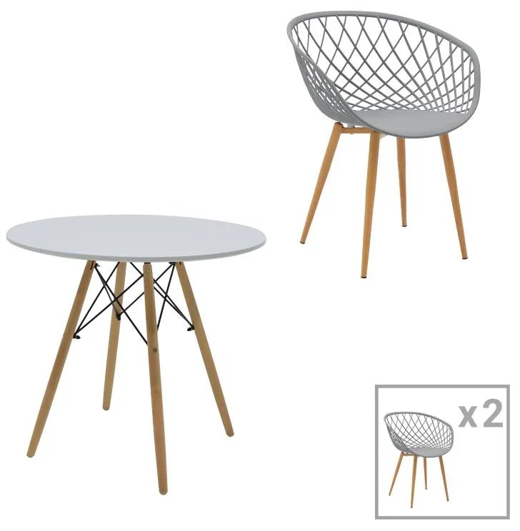 Σετ Τραπεζαρίας Ezra-Julita 3τεμ pp-mdf σε Λευκό -Γκρι -Φυσικό χρώμα Φ80x73εκ 80x80x73 εκ.