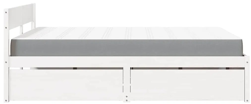 vidaXL Κρεβάτι με Συρτάρια+Στρώμα Λευκό 140x200 εκ. Μασίφ Ξύλο Πεύκου