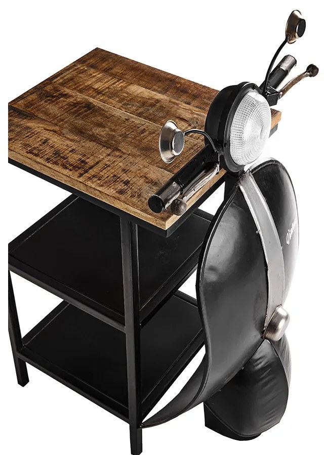 MINI VESPA SIDE TABLE ΜΕ ΡΑΦΙΑ ΜΑΥΡΟ ΑΣΗΜΙ ΦΥΣΙΚΟ 61x45xH88cm - 04-0987