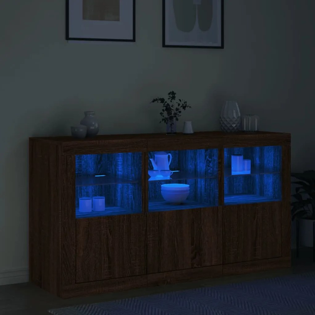 vidaXL Μπουφές με LED Καφέ Δρυς 123 x 37 x 67 εκ.