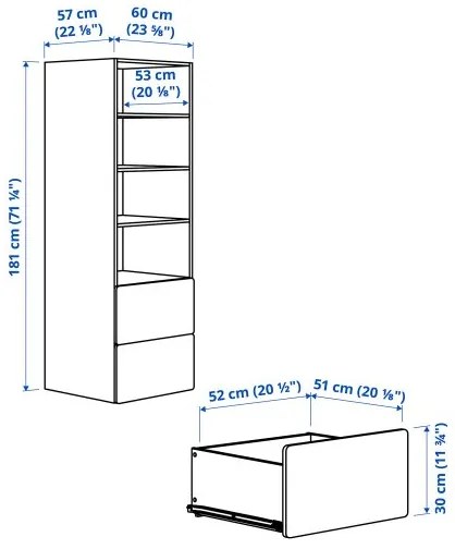 SMASTAD/PLATSA βιβλιοθήκη με 2 συρτάρια, 60x57x181 cm 195.426.44