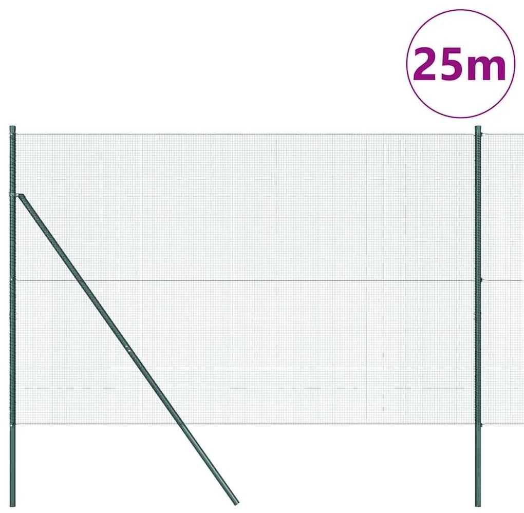 vidaXL Φράχτης με Στήλες. Πράσινο 1.6 x 25 m Ατσάλι