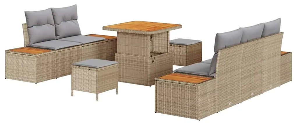 vidaXL Σετ Καναπέ Κήπου με μαξιλάρι 8 pcs Μπεζ Πολυ ράταν