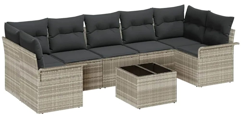 vidaXL Σετ Καναπέ Κήπου με μαξιλάρι 8 pcs Ανοιχτό γκρι συνθετικό ρατάν