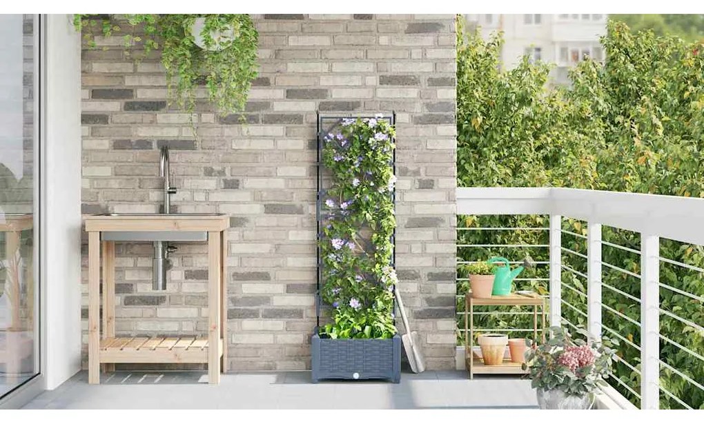 vidaXL Γλάστρα Κήπου με Στήλη Ανοιχτό Γκρι 40x40x125.5 εκ
