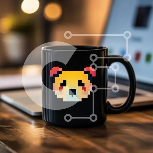 Intra Συλλεκτικό Ξύλινο Παζλ Plywood  4mm - Κούπα Panda Pixelated σε ξύλινο τραπέζι Σε Ξύλινο Κουτί - Διαστάσεις: 10x10 cm – 25 κομμάτια