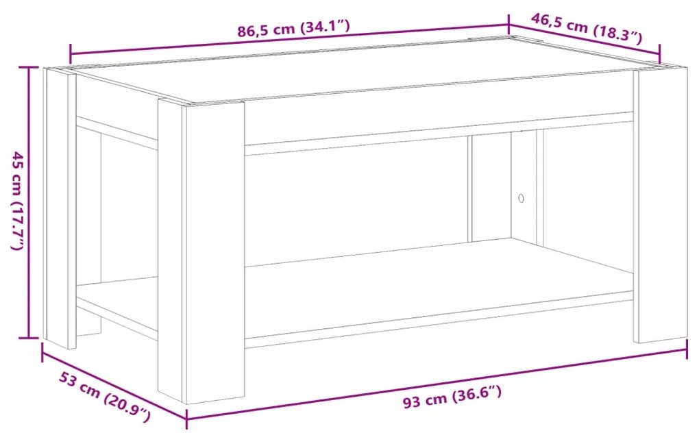 Τραπεζάκι Σαλονιού με LED Δρυς 93x53x45 εκ. Επεξεργασμένο Ξύλο - Καφέ