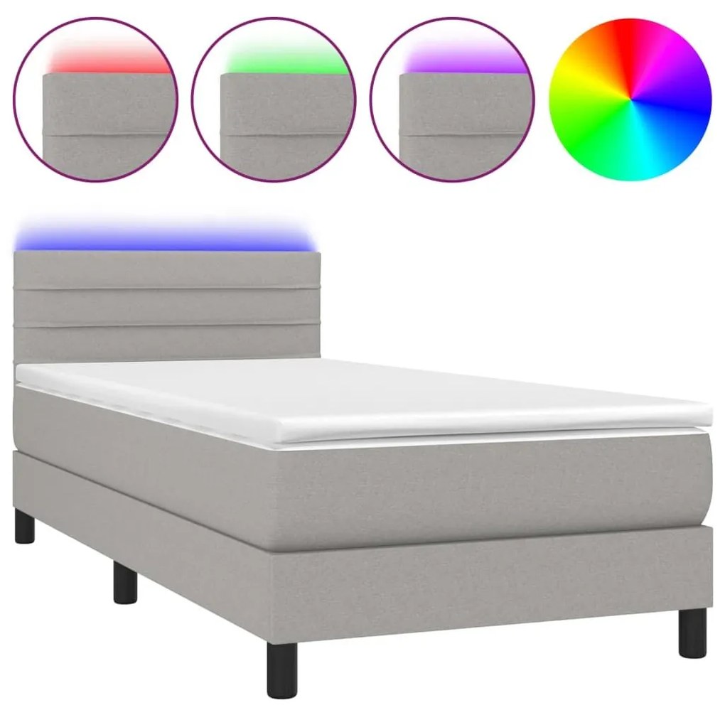 Κρεβάτι Boxspring με Στρώμα &amp; LED Αν.Γκρι 90x200 εκ. Υφασμάτινο - Γκρι