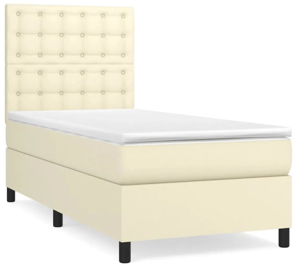 vidaXL Κρεβάτι Boxspring με Στρώμα Κρεμ 90x200 εκ. από Συνθετικό Δέρμα