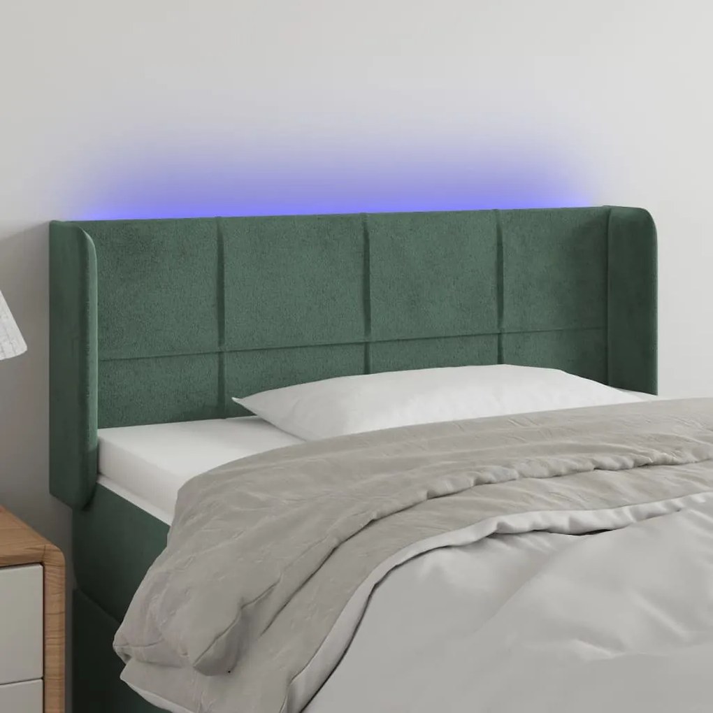 vidaXL Κεφαλάρι Κρεβατιού LED Σκούρο Πράσινο 103x16x78/88εκ. Βελούδινο