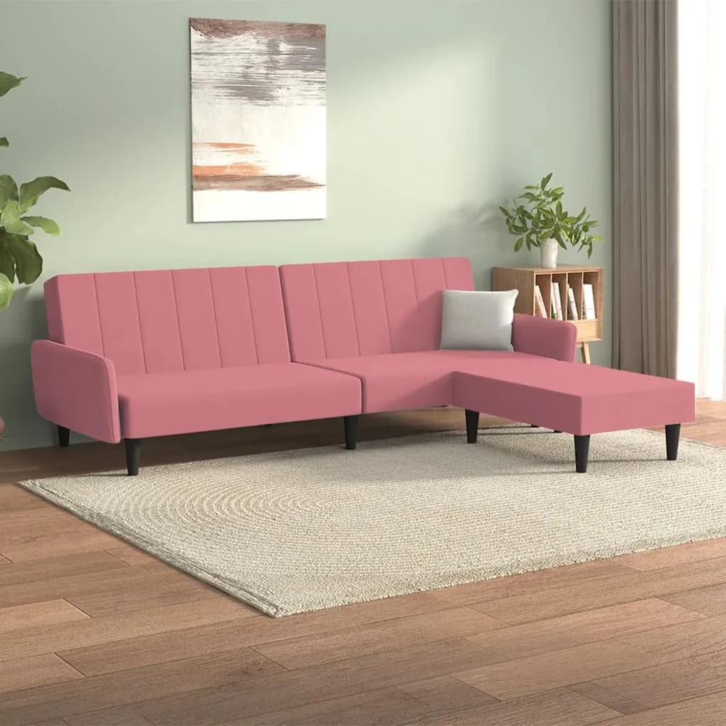 vidaXL Καναπές Κρεβάτι με Υποπόδιο Διθέσιος Ροζ Βελούδινος