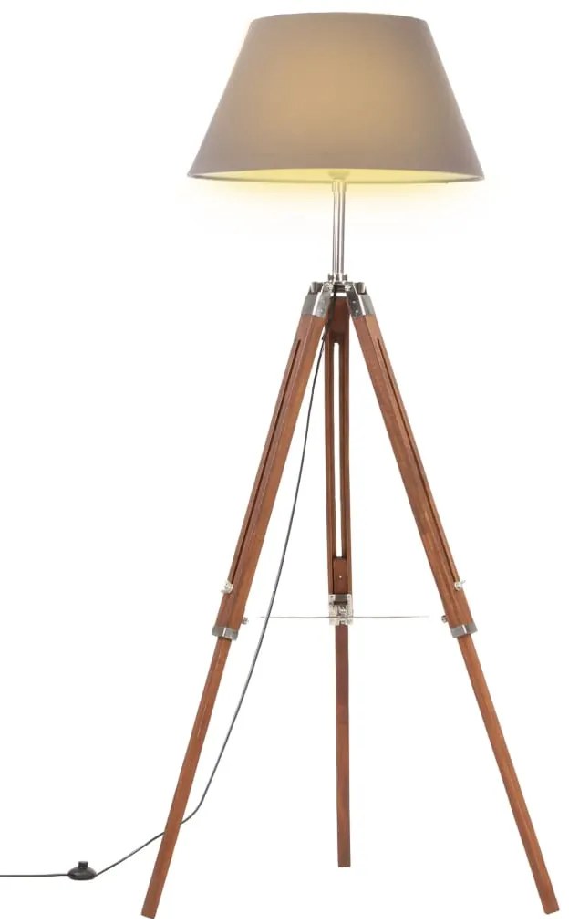 vidaXL Φωτιστικό Δαπέδου με Τρίποδο Καφέ Μελί/Γκρι 141 εκ. Ξύλο Teak