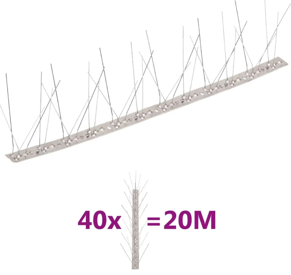 Απωθητικές Ακίδες Περιστεριών 5 Σειρών Σετ των 40 20μ Αν.Ατσάλι