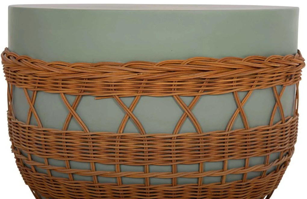 ΤΡΑΠΕΖΙ ΣΑΛΟΝΙΟΥ VILHENA HM18165 FIBER CEMENT ΠΡΑΣΙΝΟ-RATTAN ΦΥΣΙΚΟ Φ56x47Υεκ.