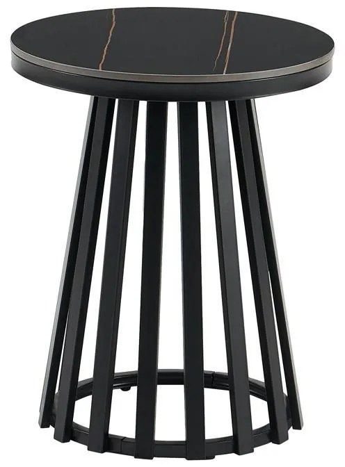 Τραπεζάκι Σαλονιού FL032 Στρόγγυλο Κεραμική Επιφάνεια και Μεταλλική Βάση Μαύρο Μάτ 45x55εκ 45x45x55 εκ.