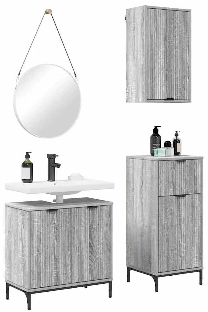 vidaXL Σετ Επίπλων Μπάνιου με ράφι 3 pcs Γκρι sonoma 39.5 x 36 x 88 εκ