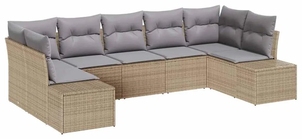 vidaXL Σετ Καναπέ Κήπου με μαξιλάρι 7 pcs Μπεζ συνθετικό ρατάν