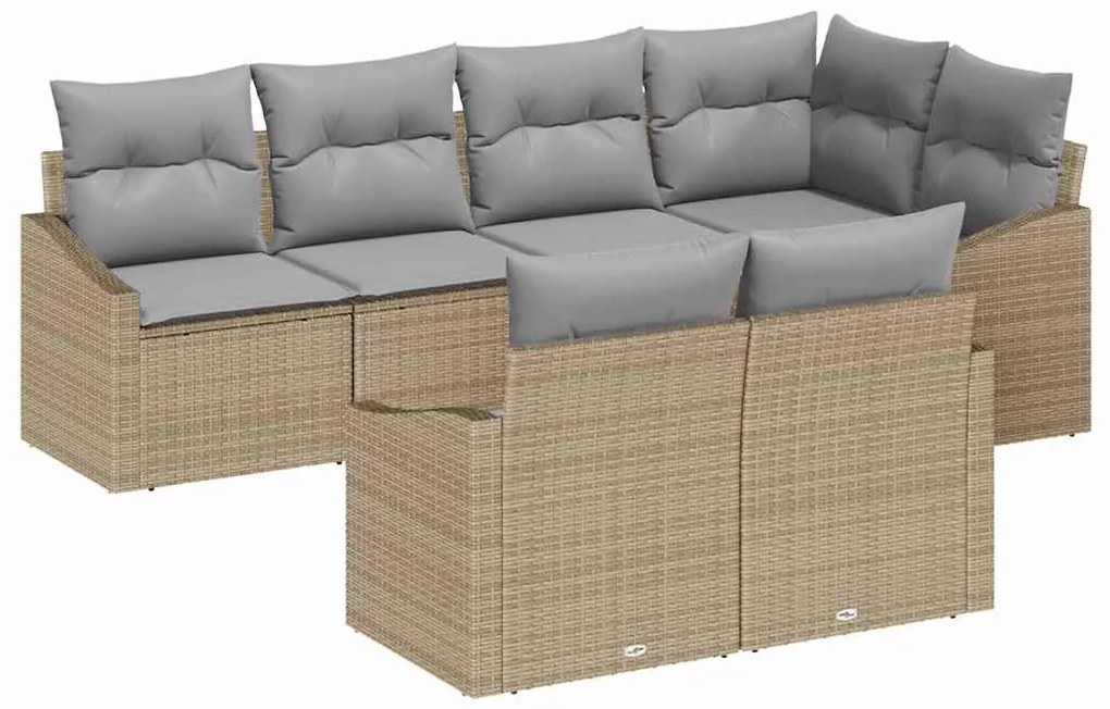 vidaXL Σετ Καναπέ Κήπου 7 pcs Μπεζ Πολυ ράταν