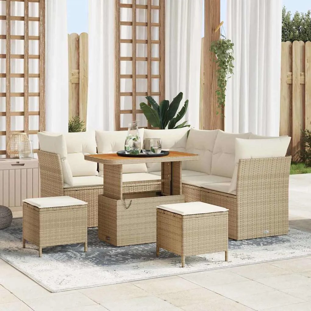 vidaXL Σετ Καναπέ Κήπου Ρυθμιζόμενο ύψος 8 pcs Μπεζ συνθετικό ρατάν