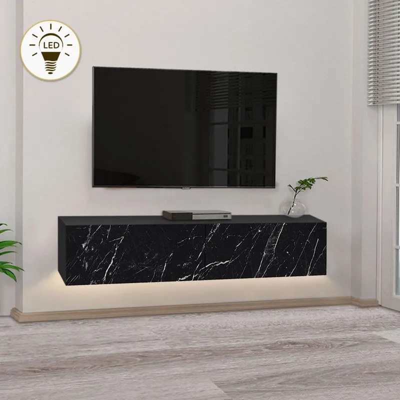 ΕΠΙΠΛΟ ΤΗΛΕΟΡΑΣΗΣ ΕΠΙΤΟΙΧΙΟ ARISTO MEGAPAP ΜΕ LED ΧΡΩΜΑ ΜΑΥΡΟ - ΕΦΕ ΜΑΡΜΑΡΟΥ 135X31,6X25ΕΚ.