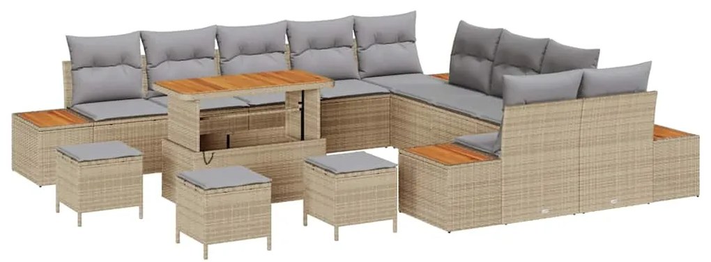vidaXL Σετ Καναπέ Κήπου με μαξιλάρι 14 pcs Μπεζ Πολυ ράταν