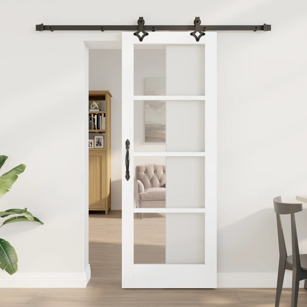 vidaXL Σετ Συρόμενης Πόρτας Σετ 2 Λευκό και μαύρο 4mm διαφανούς γυαλιού