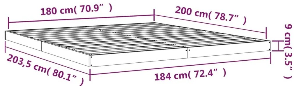 Πλαίσιο Κρεβατιού Μαύρο 180x200εκ. Μασίφ Πεύκο Super King Size - Μαύρο