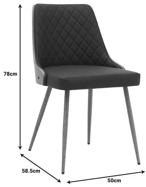 Καρέκλα Korom pakoworld μαύρο pu-πόδι καρυδί μέταλλο 50x58.5x78εκ