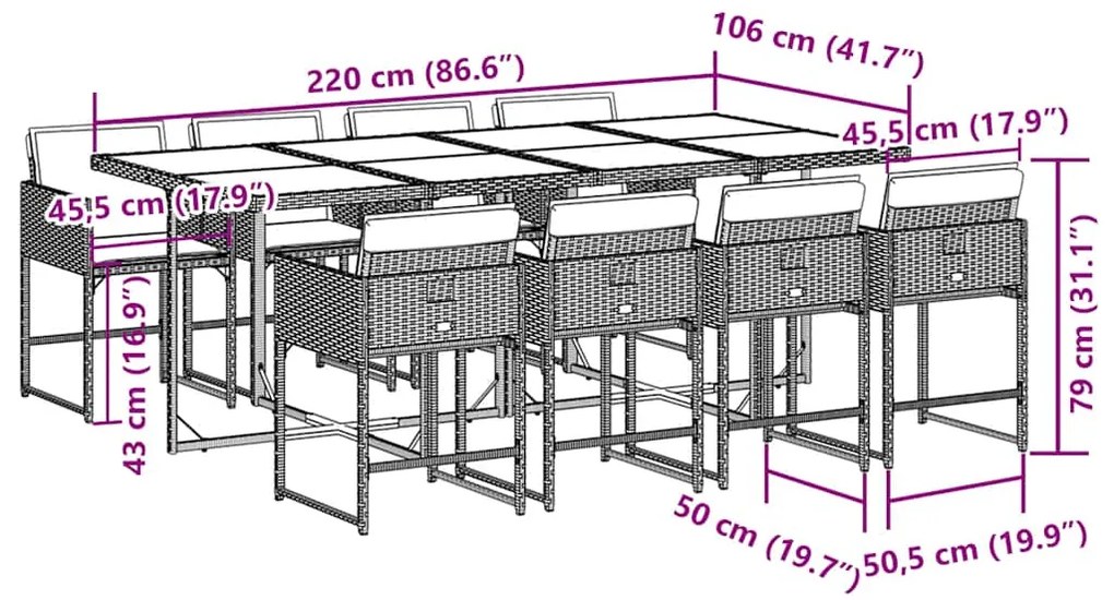 vidaXL Σετ Τραπεζαρίας Κήπου 9 τεμ. Γκρι Συνθ. Ρατάν με Μαξιλάρια
