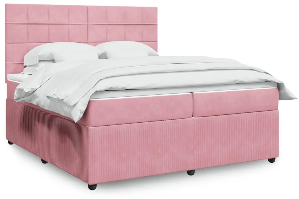 vidaXL Κρεβάτι Boxspring με Στρώμα Ροζ 200x200 εκ. Βελούδινο