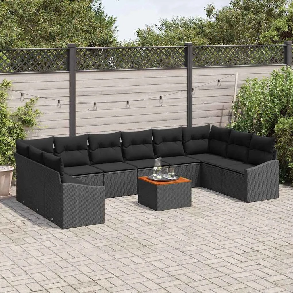 vidaXL Σετ Καναπέ Κήπου με μαξιλάρι 11 pcs Μαύρο Πολυ ράταν