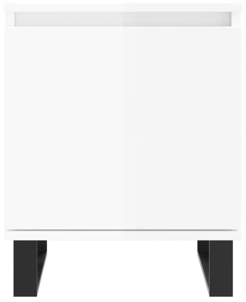 Κομοδίνο Γυαλ. Λευκό 40 x 30 x 50 εκ. από Επεξεργασμένο Ξύλο - Λευκό