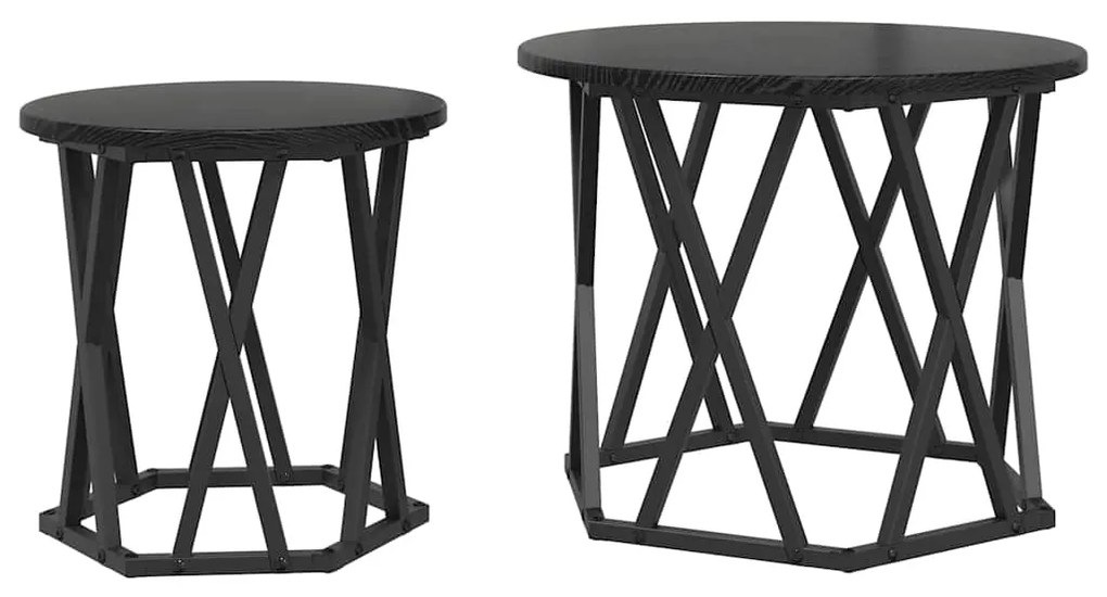 vidaXL Τραπεζάκι Πλευράς 2 pcs Μαύρη Οξυά Μηχανισμένο ξύλο και ατσάλι