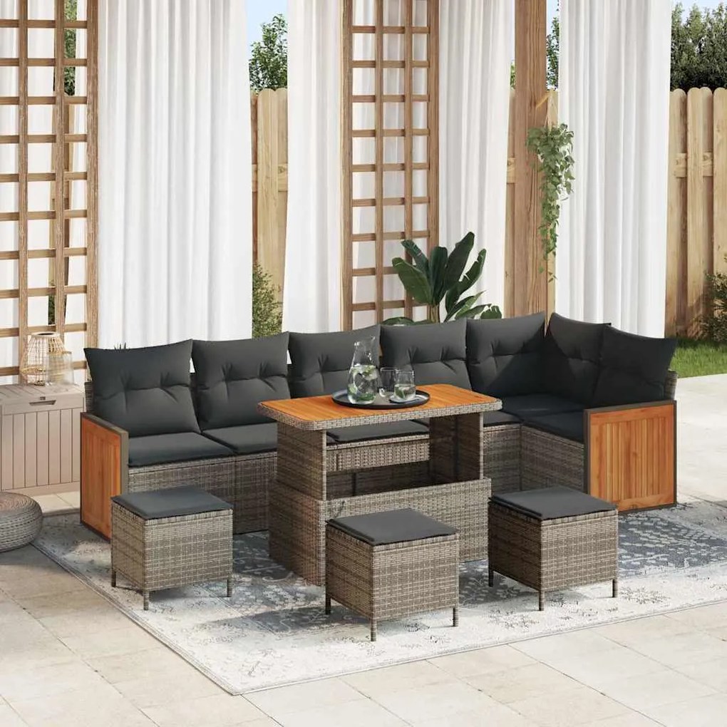 vidaXL Σετ Καναπέ Κήπου με μαξιλάρι 10 pcs Γκρι 110 x 55 x 71 εκ