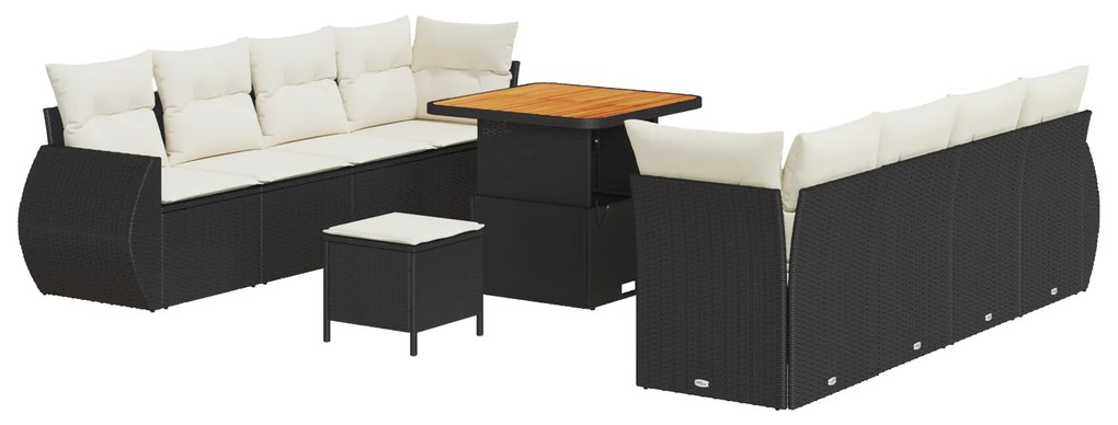 vidaXL 11 Τεμάχια Σετ Καναπέ Κήπου με Μαξιλάρια Μαύρο Πολυ Ρατάν Ακακία