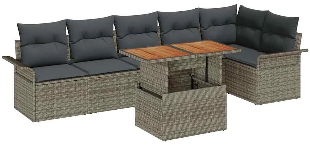 vidaXL Σετ Καναπέ Κήπου με μαξιλάρι 7 pcs Γκρι