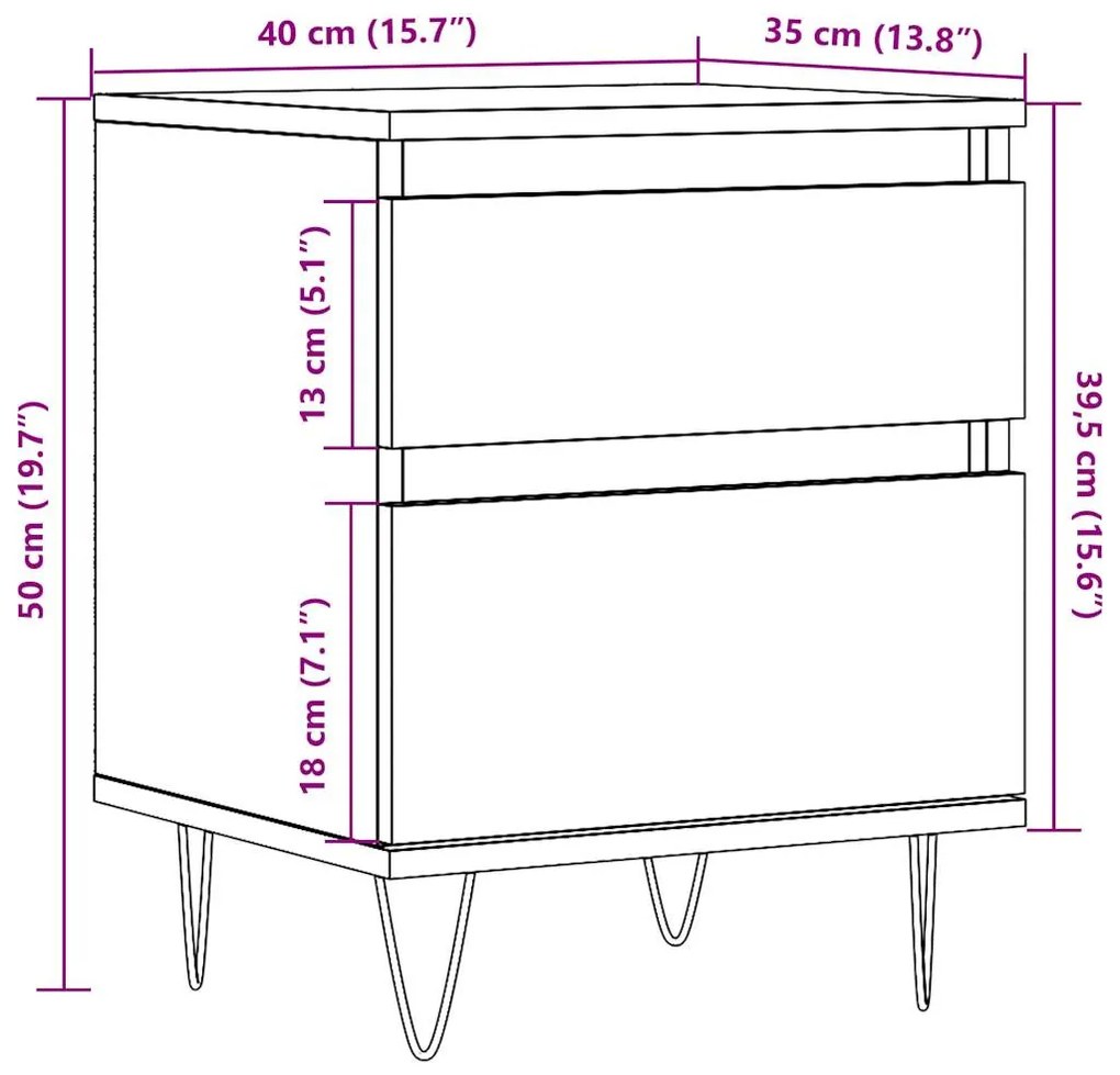 Κομοδίνα 2 τεμάχια Παλιό ξύλο 40x35x50 cm Κατασκευασμένο ξύλο - Καφέ