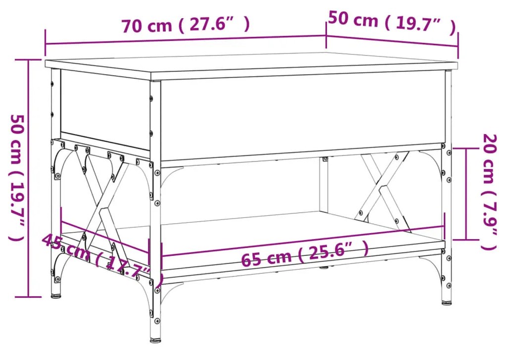 Τραπεζάκι Σαλονιού Μαύρο 70 x 50 x 50 εκ. Επεξ. Ξύλο/Μέταλλο - Μαύρο