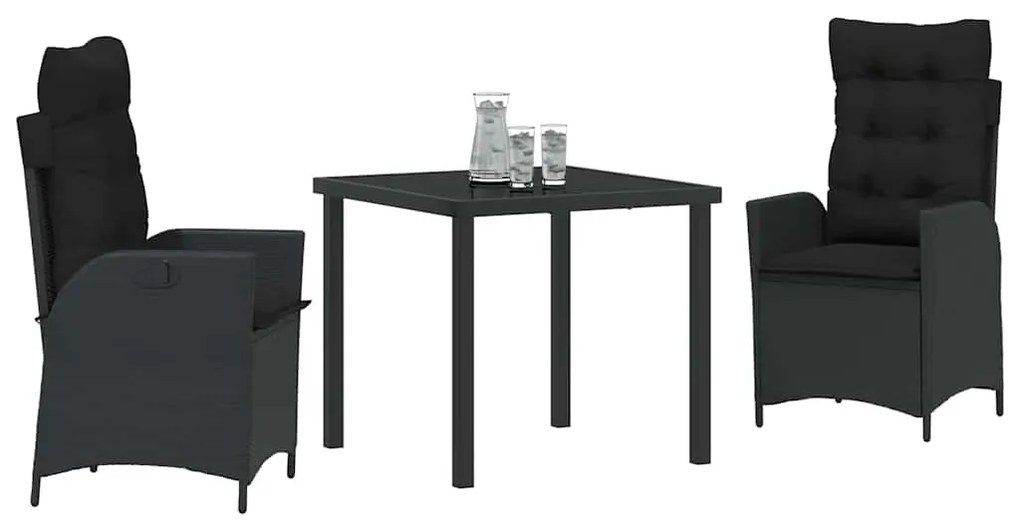 vidaXL Σέτ φαγητού για κήπο 3 pcs Μαύρο συνθετικό ρατάν