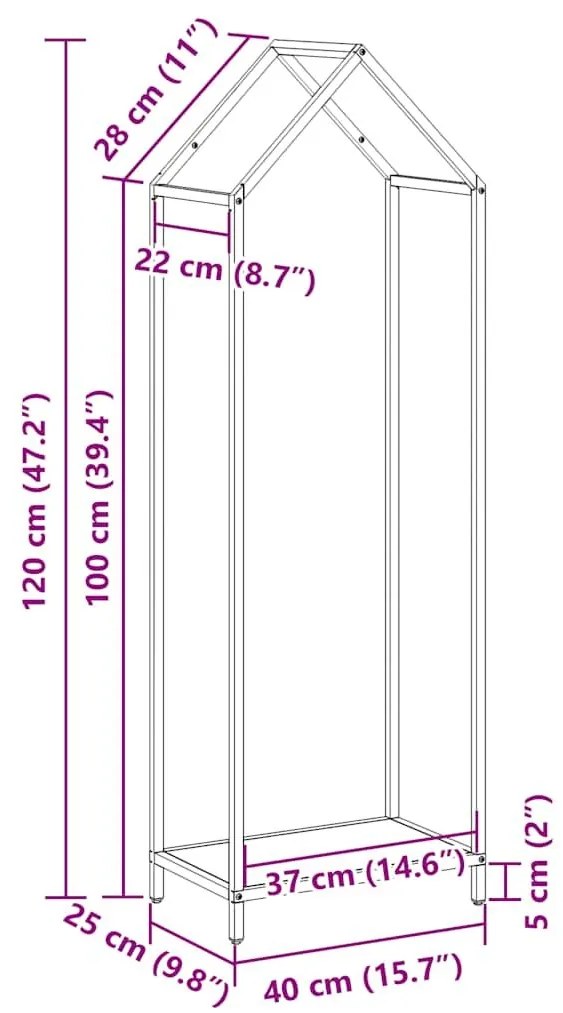 Ράφι για καυσόξυλα Λευκό 40x25x120 cm Ατσάλι ψυχρής έλασης - Λευκό