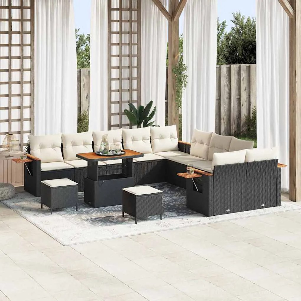 vidaXL Σετ Καναπέ Κήπου 13 pcs Μαύρο και κρεμ 90 x 55 x 71 cm