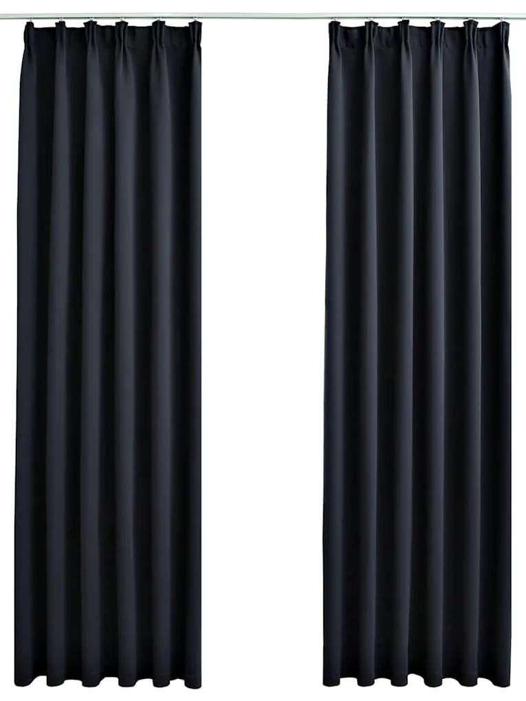 vidaXL Κουρτίνες Συσκότισης με Γάντζους 2 τεμ. Ανθρακί 140 x 175 εκ.