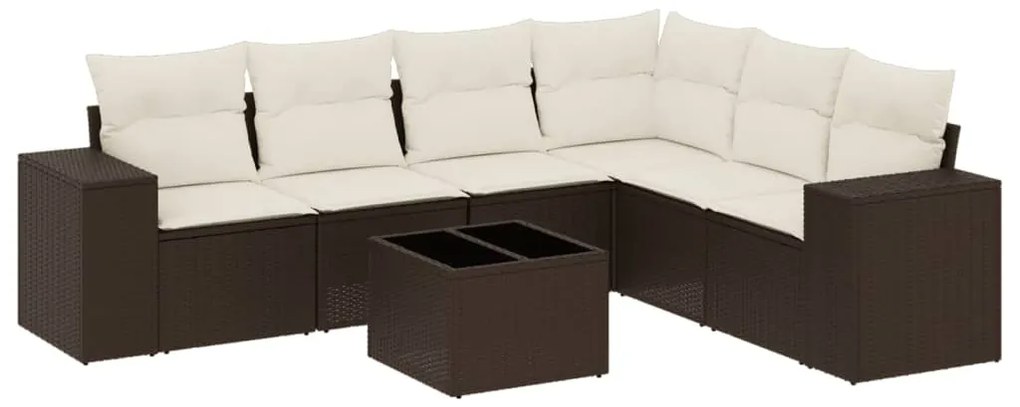 vidaXL Σαλόνι Κήπου Σετ 7 Τεμαχίων Καφέ Συνθετικό Ρατάν με Μαξιλάρια