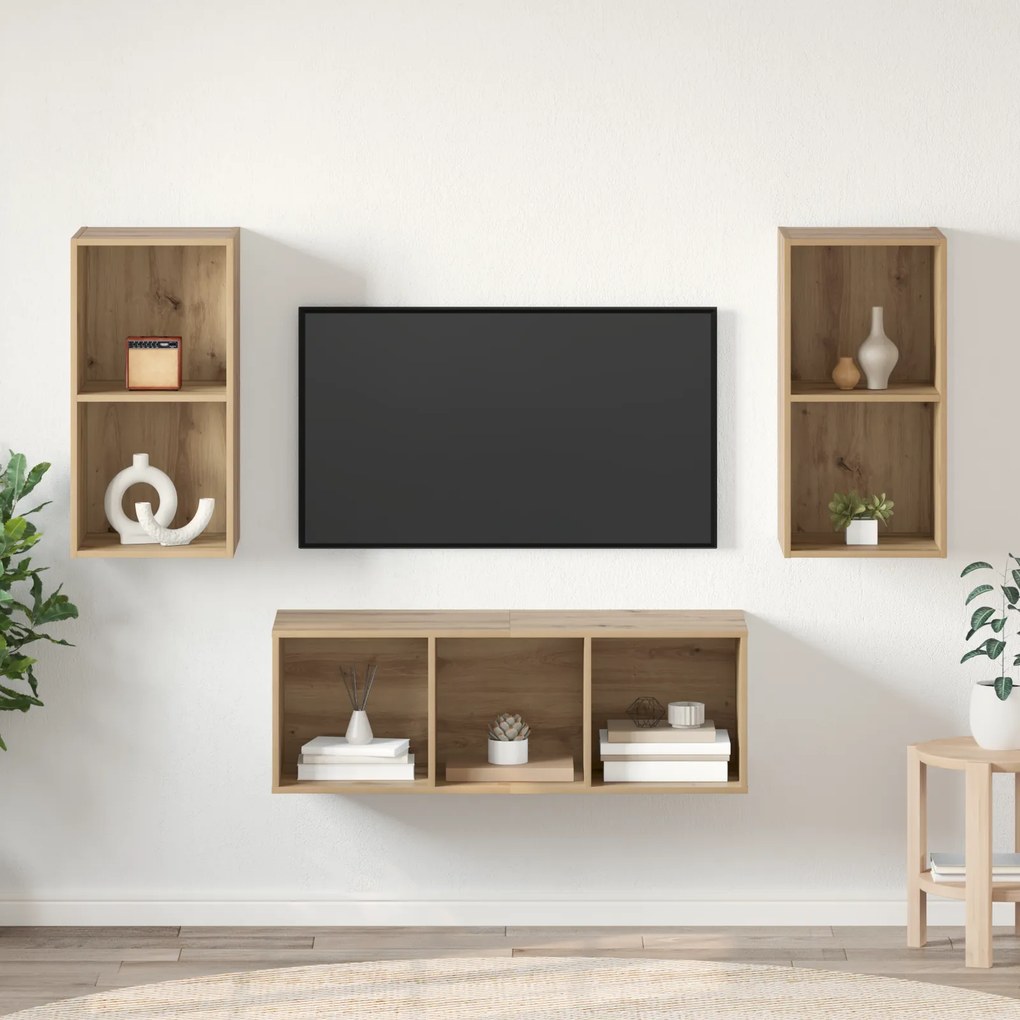vidaXL Σετ επίπλου τηλεόρασης με ράφι Επιτοίχιο artisan δρυς 37 x 37 x 107 εκ