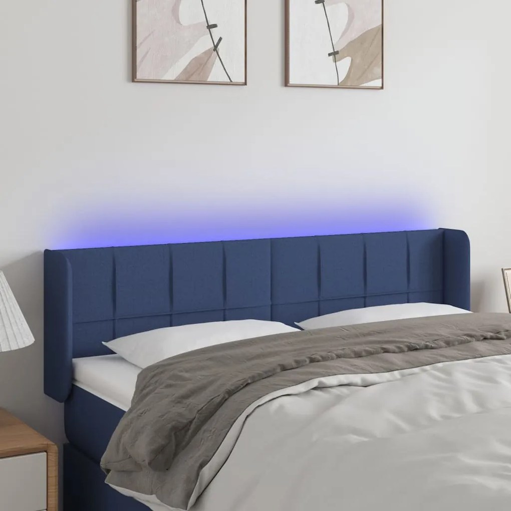 vidaXL Κεφαλάρι Κρεβατιού LED Μπλε 147x16x78/88 εκ. Υφασμάτινο