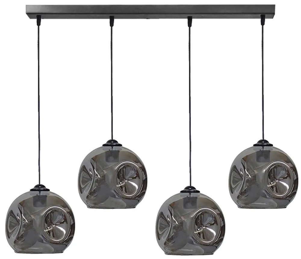 Φωτιστικό Οροφής - Ράγα Pop 02-0414 4/Ε27 Φ20x100x96cm Fume-Black Heronia Μέταλλο,Γυαλί