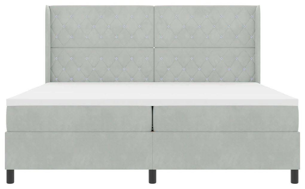 vidaXL Κρεβάτι Box Spring με Στρώμα & LED Φως Γκρι 200x200 εκ Βελούδο