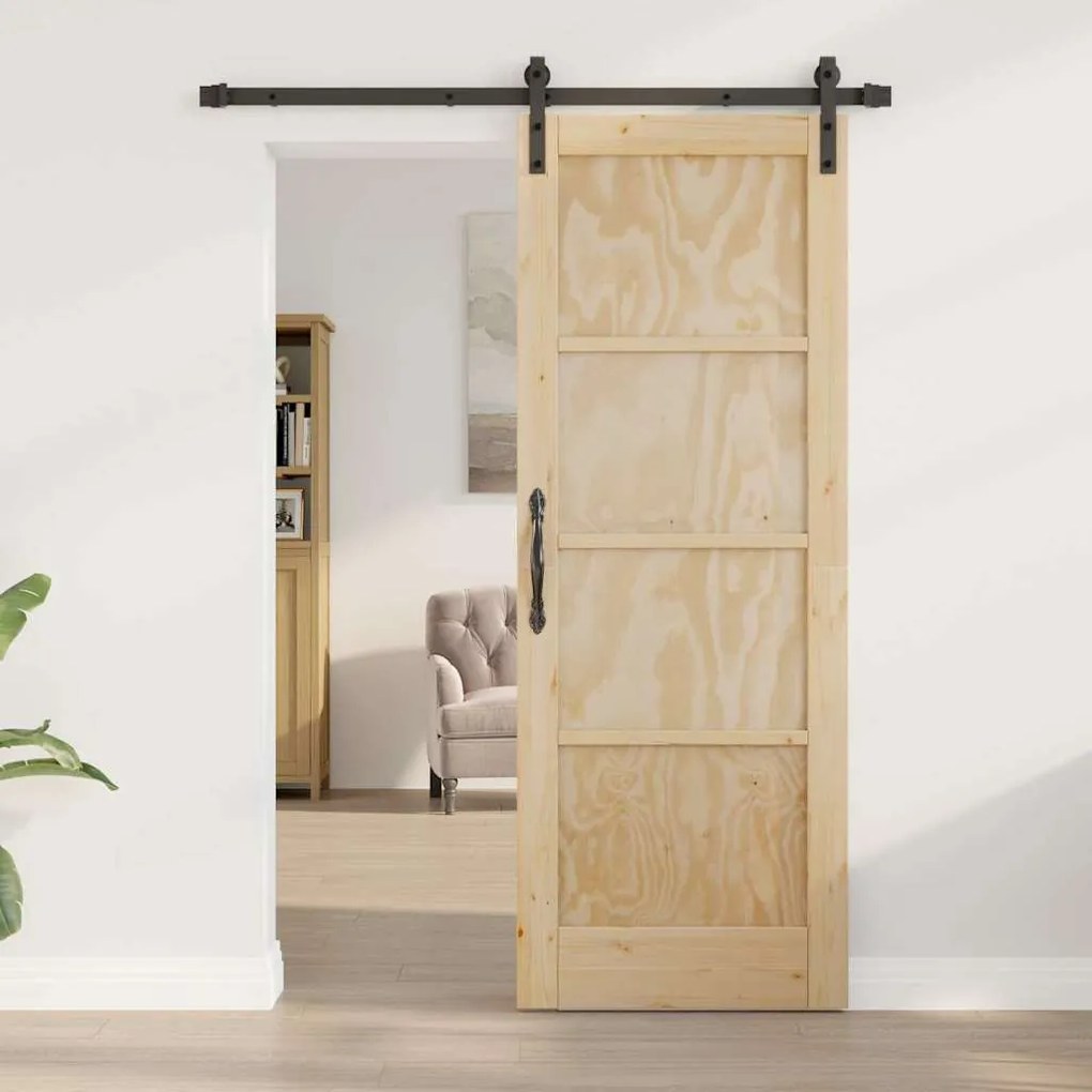 vidaXL Συρόμενη Πόρτα Φυσικό και μαύρο 73.5 x 198.5 εκ.