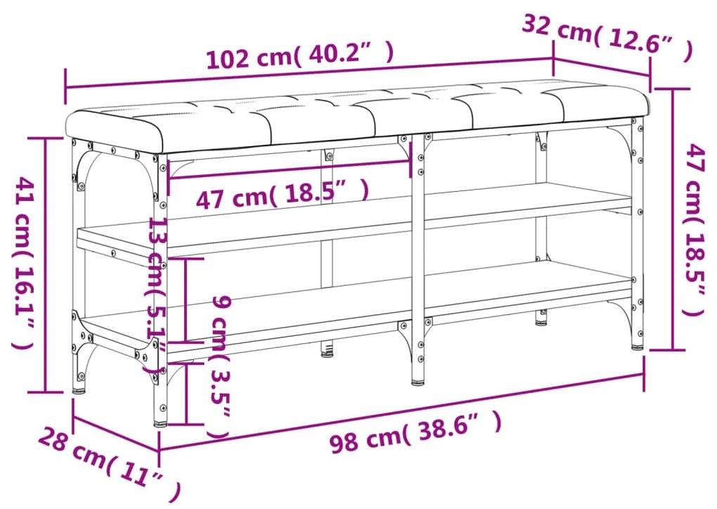 Παπουτσοθήκη Γκρι Sonoma 102x32x47εκ. από Επεξεργασμένο Ξύλο - Γκρι